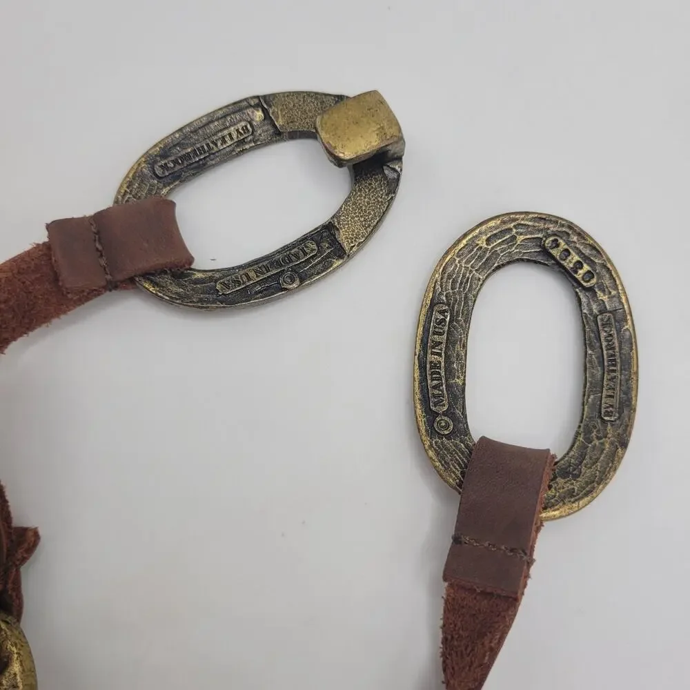 Leatherock Belt‎ Brown Leather Hammered Oval Medallion Boho USA Western Cowgirl
